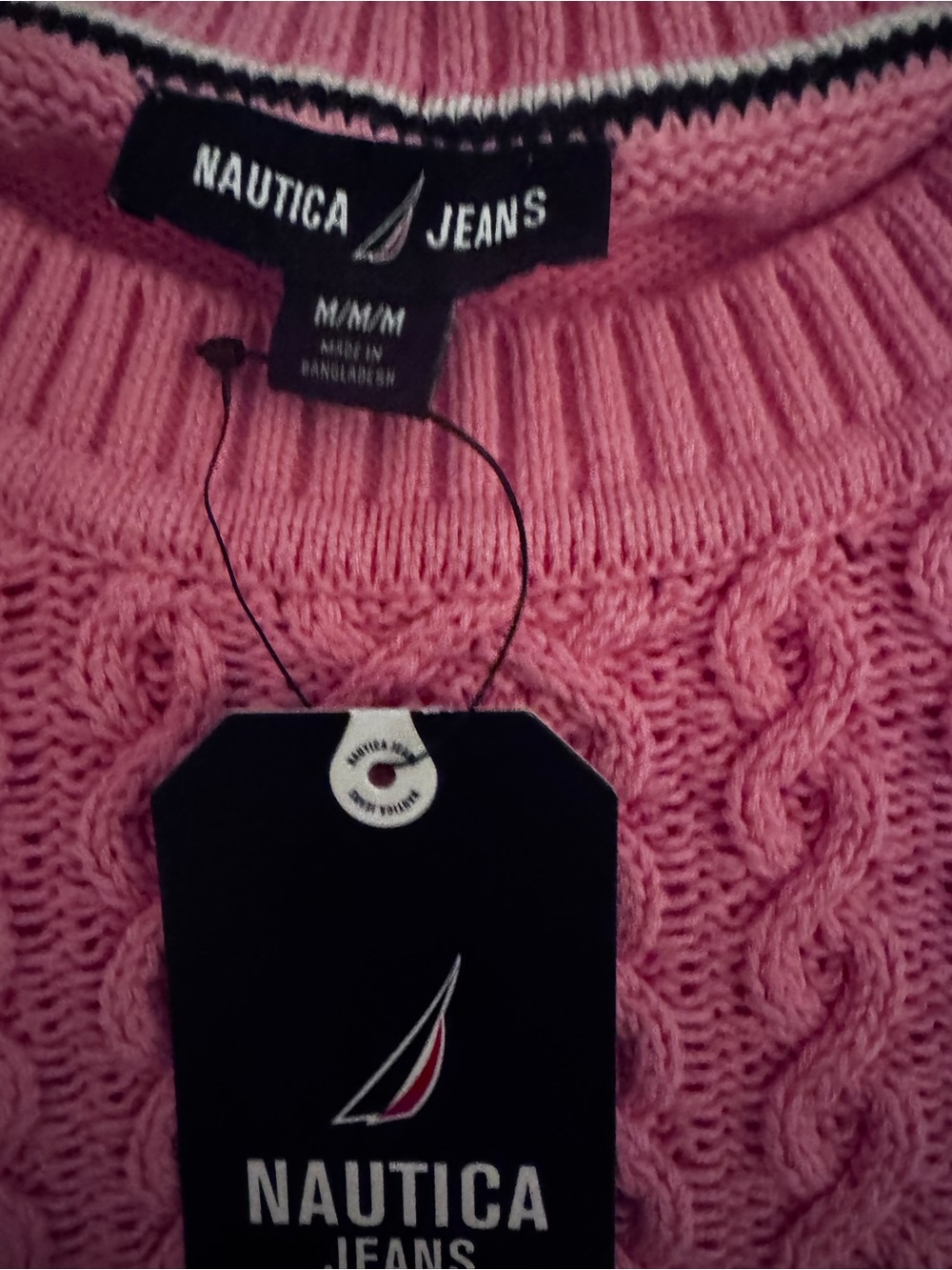 Nautica Pink Cable-Front Crewneck Sweater - Picture 5 of 8